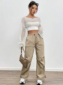 Flirla 女士空心編織短款毛衣上衣 - 彩色 - 查看 3