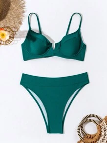 SHEIN Swim Bộ Bikini Chữ V Lấp Lánh Cho Nữ Mùa Hè - Nhiều màu - Xem 5