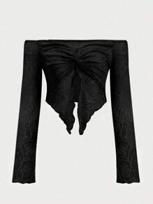 VaVaBold 女式提花露肩上衣 - 黑色 - 查看 1