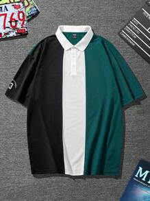 Manfinity Hypemode Camiseta De Polo Para Hombres De Ajuste Holgado Con Estampado De Letras Y Mangas Cortas De Color Contrastante