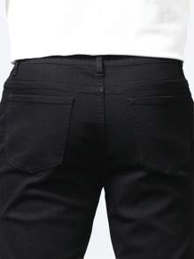 Manfinity Homme Men's Plus Size Solid Color Jeans, Plain Slim Fit Long Plain Black Dark Jeans Washed Cargo Jeans, For Husband, Boyfriend Gifts Going Out Hang Out Commute Work Vacation - Black - View 3