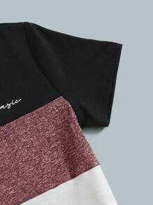 SHEIN 男童休閒舒適字母印花彩色拼接短袖t恤和短褲套裝 - 彩色 - 查看 4