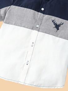 SHEIN Young Boy Contrast Color Deer Printed Casual Shirt - Light Grey - View 4
