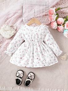 Baby Girl Floral Printed Bell Sleeve Dress - Multicolor - View 2