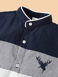 SHEIN Young Boy Contrast Color Deer Printed Casual Shirt - Light Grey - View 5