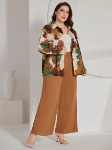 Mulvari Grote maten Vrouwen Tie Dye Patroon Lange mouwen Set van overhemd en broek