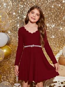 SHEIN Vestido Feminino De Malha Elegante De Manga Comprida Ondulado