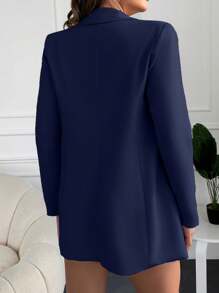 EURMUSE Lapel Collar Double Breasted Suit Jacket - Navy Blue - View 2