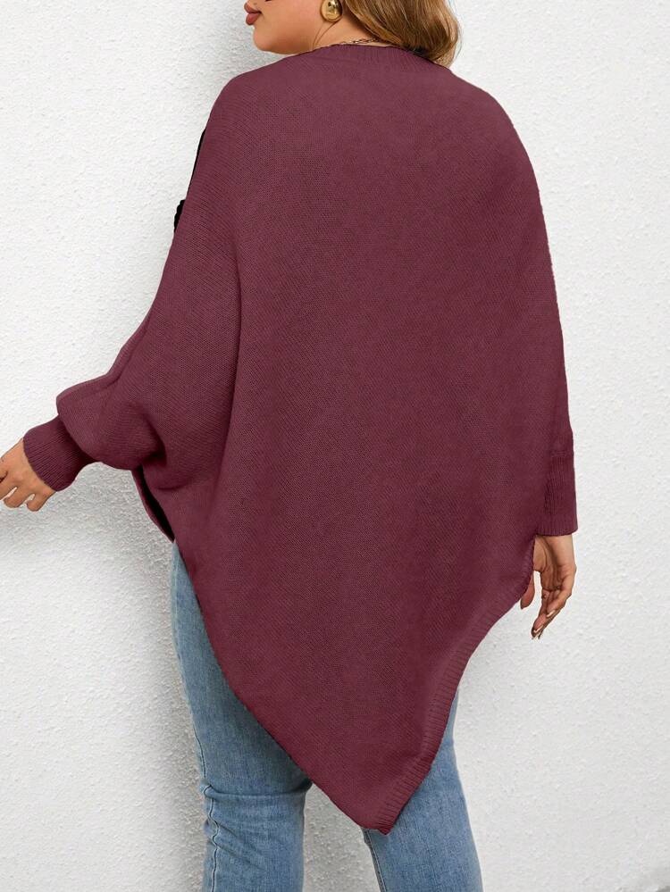 Plus Size Floral Pattern Lantern Sleeve Pullover Sweater Knit Pullover Fall Winter