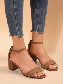 Buckle Up Chunky Heels Roman Style Sandals For Women, Brown - Brown - View 1