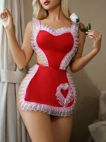 Classic Sexy 2 cái/bộ Của phụ nữ Nội y sexy Đầm ( Với Váy ngủ Và Quần lót Thong ) ( Ngày lễ tình nhân ) - Đỏ và trắng - Xem 3