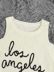 SHEIN EZwear Women's Open Shoulder Sweater With Letter Embroidery - White - View 10