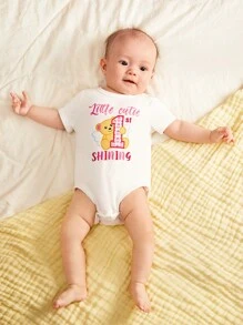 SHEIN 新生女婴短袖卡通印花连体衣配网纱蓬蓬裙套装 - 彩色 - 查看 5