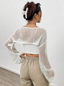 Flirla 女士空心編織短款毛衣上衣 - 彩色 - 查看 12