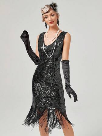 1920s Dresses For Women Gatsby Flapper Dresses 20s Vintage Sequins Fringed Cocktail Dress
