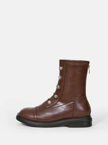 女士時尚棕色扁平中筒靴 - 棕色 - 查看 2