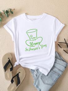 INAWLY Women's Short Sleeve T-Shirt With St. Patrick's Day Shamrock Print - White - View 5