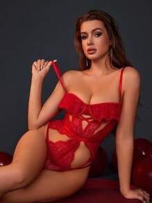 Spicy Aura Set Pakaian Dalam Seksi Wanita Memotong - Merah - View 1