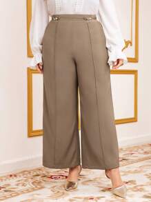 Modelyn Kích thước lớn Của phụ nữ Rộng chân Quần Với Pha lê Đồ trang trí - Màu Khaki - Xem 5