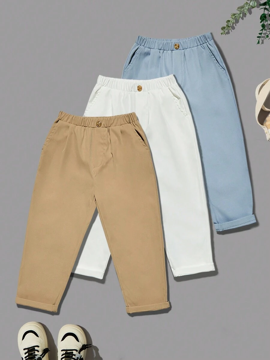 Young Boy 3pcs/Set Casual Loose Fit Tapered Pants, Suitable For Spring, Summer, Autumn And Winter - Multicolor - View 1