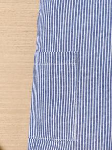 SHEIN Baby Boys' Striped Overall Shorts With Braces - Blue - View 6