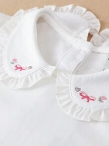 Tween Girls Embroidered Collar Fitted Thin T-Shirt For Spring And Autumn - White - View 3