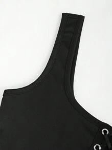 Sweetra Women's Eyelet Tie Back Tank Top - Black - View 5