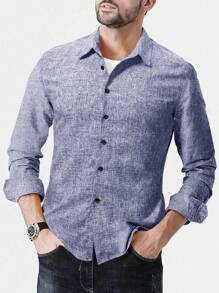 Manfinity Homme Men's Long Sleeve Button Up Shirt - Dark Wash - View 3
