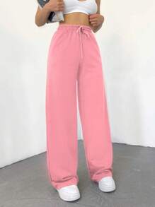 RueChic Women'S Drawstring Straight Leg Sweatpants - Baby Pink - View 3