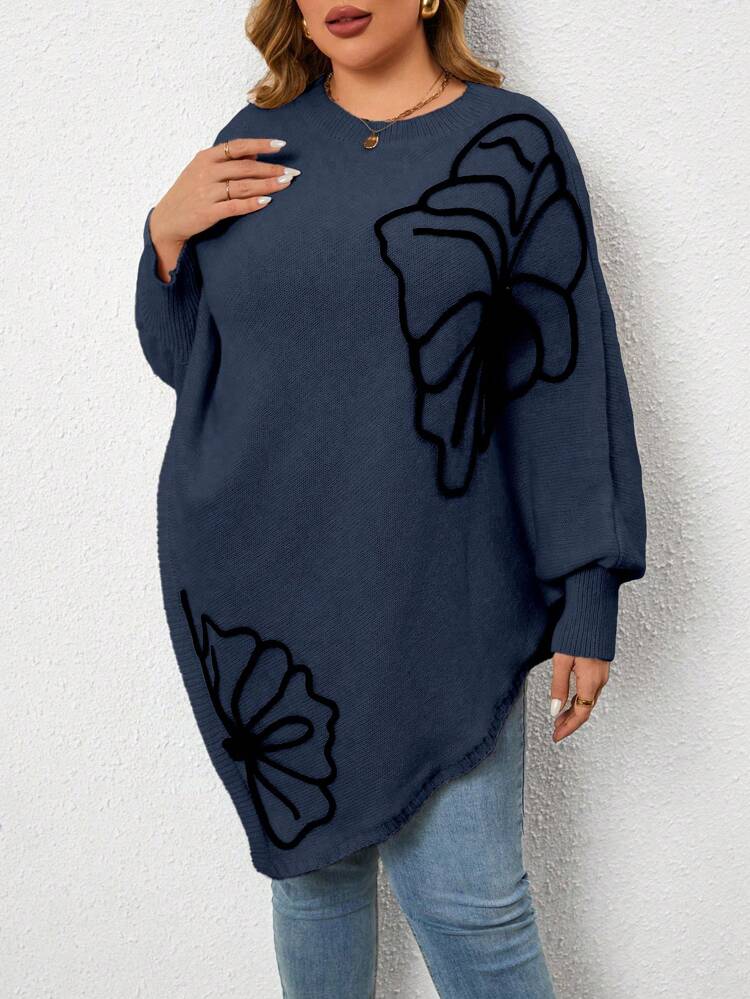 Women's Plus Size Floral Pattern Pullover Sweater Knit Pullover Fall Winter