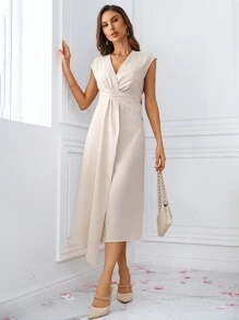 SHEIN Clasi 女式蝙蝠袖包領裙 - 杏色 - 查看 5