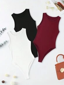 3入組純色無袖連體衣 - 彩色 - 查看 1