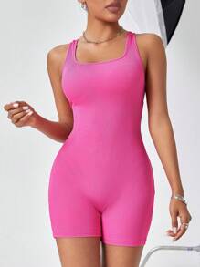 SHEIN Essnce Women'S Sleeveless Short Tight Jumpsuit Unitard - Hot Pink - View 6