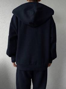 SHEIN Cottnline 女式帶帽拉鍊衫 - 藏蓝色 - 查看 2