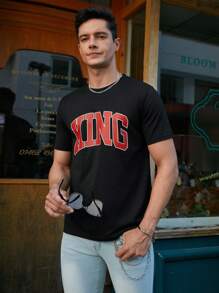 Manfinity Homme Nam In thư Ngắn tay Áo thun - màu đen - Xem 4