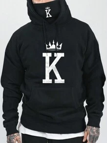 Manfinity Dauomo Men's Crown Pattern Sweatshirt With Mask Design - Black - View 1