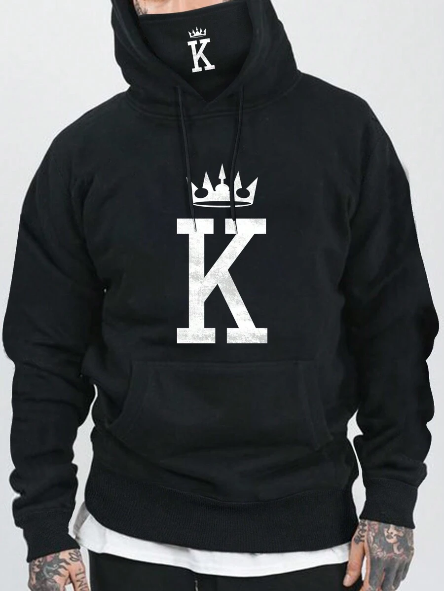 Manfinity Dauomo Men's Crown Pattern Sweatshirt With Mask Design - Black - View 1