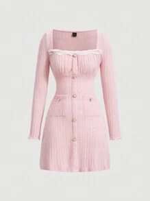 SHEIN MOD Lace Trimmed Dual Pocket Dress