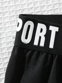 SHEIN Tween-Mädchen 3er-Set lässige Shorts mit elastischer Taille und Buchstaben-Print