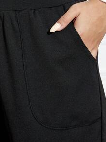 SHEIN Essnce 大尺寸斜袋高腰長褲 - 黑色 - 查看 4