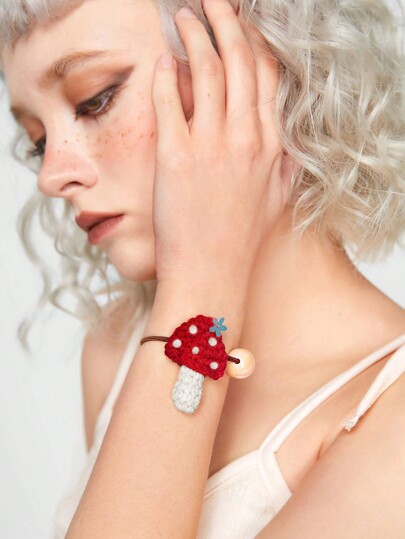 Hippie 1pc Mushroom Hair Tie (Random Strawberry Dots And Small Flower Colors) Cute