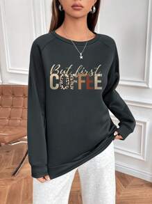 SHEIN LUNE 女士口號印花圓領運動衫 - 灰色 - 查看 5