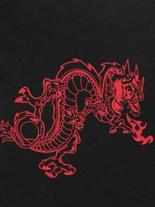 Chinese Dragon Print Pyjama Set - Black - View 6
