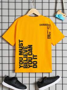 SHEIN Tween Boys' Comfortable Casual Slogan Printed T-Shirt - Yellow - View 1