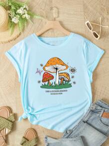 SHEIN EZwear 大尺寸卡通印花t卹 - 淺藍色 - 查看 1