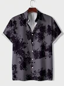 男士植物印花襯衫 - 淺灰紫 - 查看 1