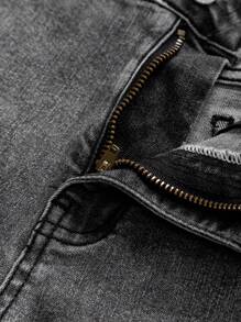 SHEIN 青少年男孩用於休閒穿著的破洞洗水丹寧牛仔褲 - 灰色 - 查看 5