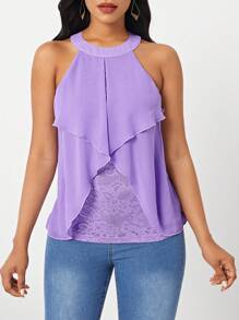 SHEIN Lady Top con scollo all'americana e giunture in pizzo per San Valentino