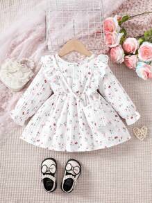 Baby Girl Floral Printed Bell Sleeve Dress - Multicolor - View 1