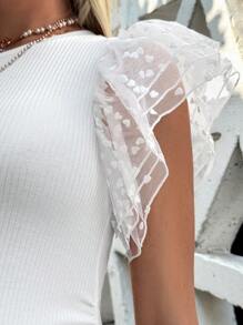 SHEIN 孕婦蕾絲透視網紗襯袖t恤 - 白色 - 查看 5